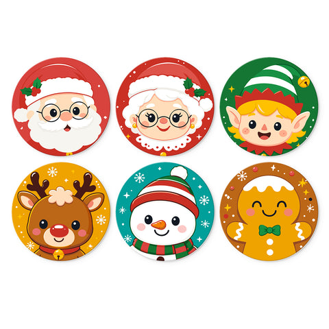 Portable Mini Paint by Numbers Set (6 in) For Kids featuring Santa Claus, Mrs. Claus, Christmas elf, reindeer, snowman and gingerbread character faces
