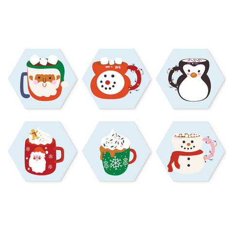 Portable Mini Paint by Numbers Set (6 in) For Kids with Christmas mugs, snowman cups, penguin, Santa hot chocolate and winter holiday designs