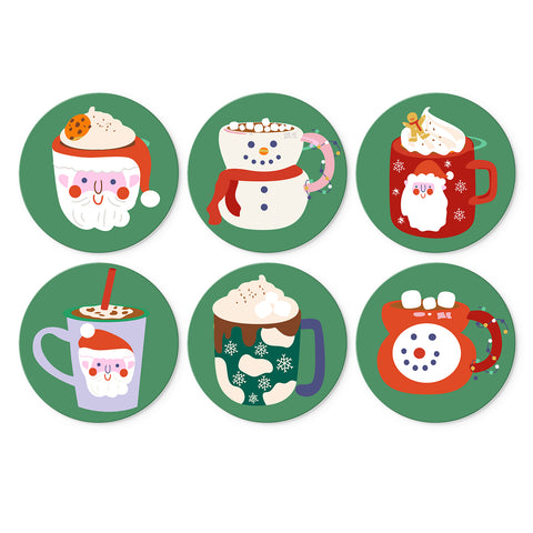 Portable Mini Paint by Numbers Set (6 in) For Kids featuring Christmas hot chocolate mugs, Santa cups, snowman mugs, marshmallows and whipped cream designs