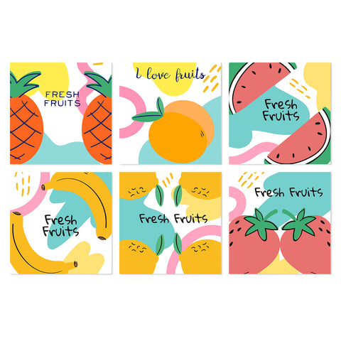 Portable Mini Paint by Numbers Set (6 in) For Kids with pineapple, orange, watermelon, banana, lemon and strawberry fresh fruit designs