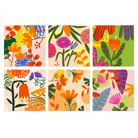 Portable Mini Paint by Numbers Set (6 in) For Kids with colorful abstract flowers, botanical leaves, modern floral patterns and nature-inspired designs