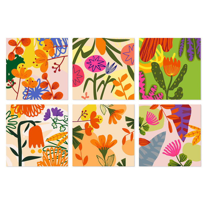 Portable Mini Paint by Numbers Set (6 in) For Kids with colorful abstract flowers, botanical leaves, modern floral patterns and nature-inspired designs