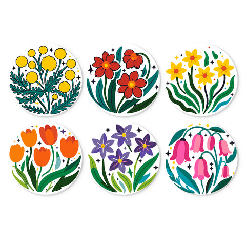 Portable Mini Paint by Numbers Set (6 in) For Kids with colorful flowers, tulips, daisies, blossoms, leaves and botanical designs