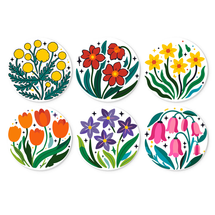 Portable Mini Paint by Numbers Set (6 in) For Kids with colorful flowers, tulips, daisies, blossoms, leaves and botanical designs