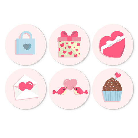 Portable Mini Paint by Numbers Set (6 in) For Kids featuring heart gift boxes, love letter, cute birds, cupcake and pink love-themed designs