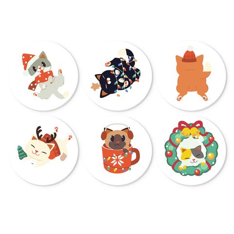 Portable Mini Paint by Numbers Set (6 in) For Kids featuring Christmas cats with holiday lights, reindeer antlers, winter hats, festive mug and wreath designs