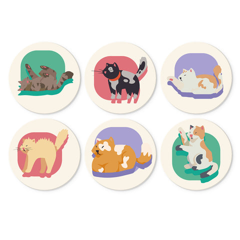 Portable Mini Paint by Numbers Set (6 in) For Kids featuring sleeping, stretching, cuddling and playful cats in simple cartoon designs