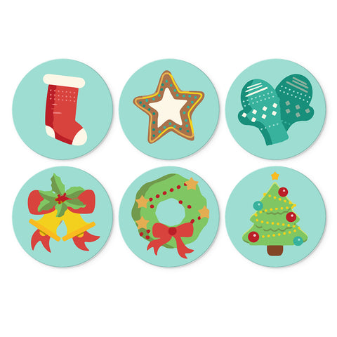Portable Mini Paint by Numbers Set (6 in) For Kids featuring Christmas stocking, gingerbread star, winter mittens, bells, wreath and decorated tree