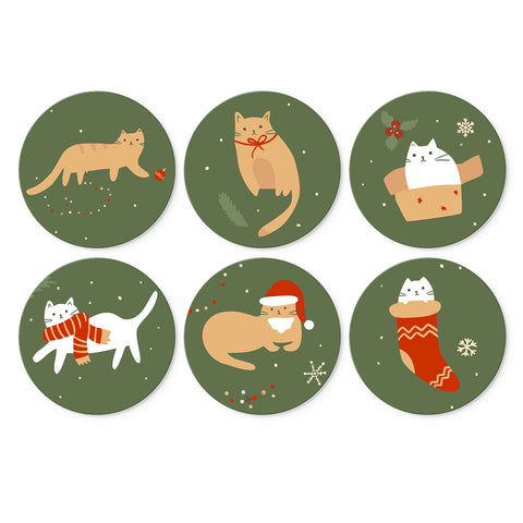 Portable Mini Paint by Numbers Set (6 in) For Kids featuring Christmas cats with Santa hat, winter scarf, stocking, gift box, ornament and snowflake designs