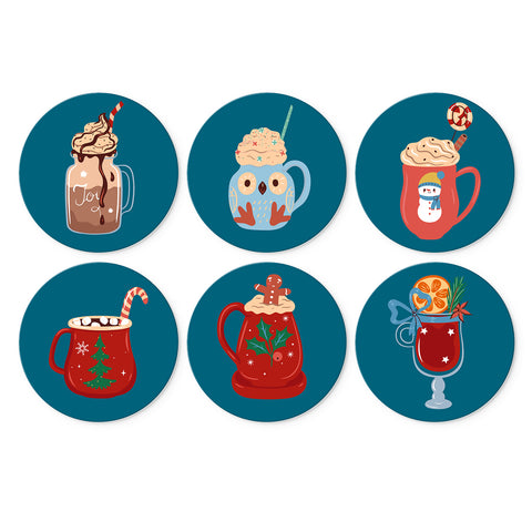 Portable Mini Paint by Numbers Set (6 in) For Kids featuring Christmas hot chocolate, festive mugs, candy canes, marshmallows, gingerbread and winter drink designs