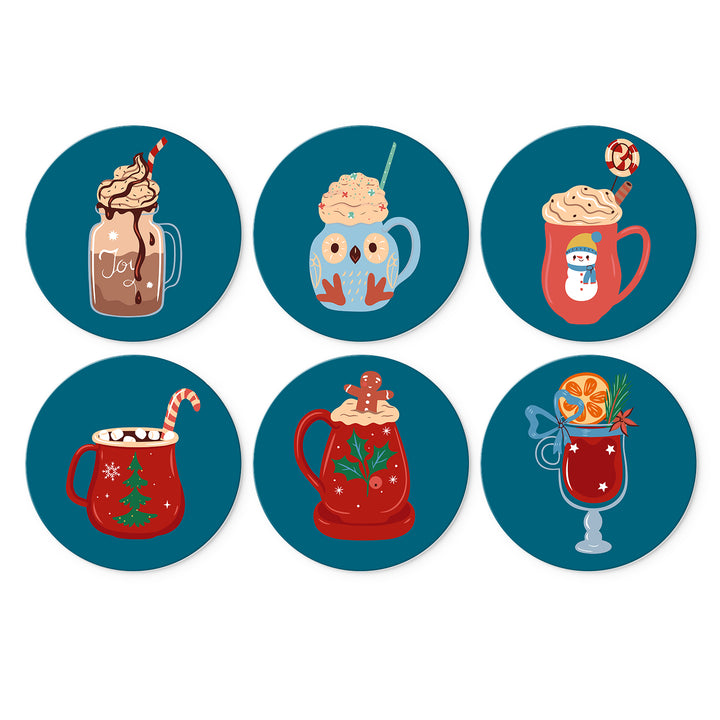 Portable Mini Paint by Numbers Set (6 in) For Kids featuring Christmas hot chocolate, festive mugs, candy canes, marshmallows, gingerbread and winter drink designs