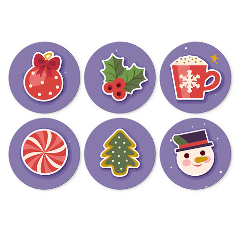 Portable Mini Paint by Numbers Set (6 in) For Kids featuring Christmas ornament, holly berries, snowflake mug, peppermint candy, tree cookie and snowman