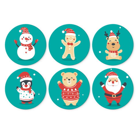 Portable Mini Paint by Numbers Set (6 in) For Kids featuring snowman, gingerbread character, reindeer, penguin, bear and Santa Claus Christmas designs
