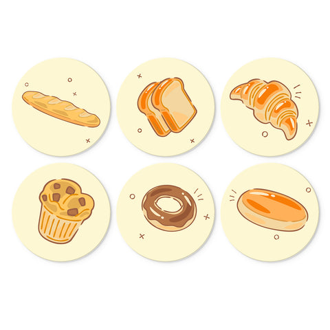 Portable Mini Paint by Numbers Set (6 in) For Kids featuring baguette, sliced bread, croissant, chocolate chip muffin, donut and bakery pastry designs