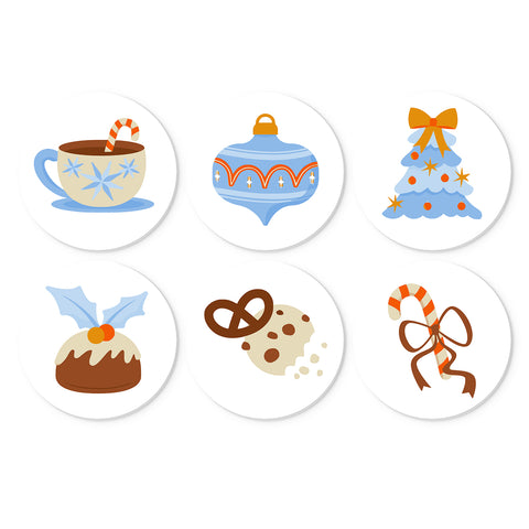 Portable Mini Paint by Numbers Set (6 in) For Kids featuring Christmas cocoa, candy canes, holiday ornament, Christmas tree, pudding and festive treats
