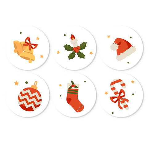 Portable Mini Paint by Numbers Set (6 in) For Kids featuring Christmas bells, holly candle, Santa hat, ornament, stocking and candy cane designs