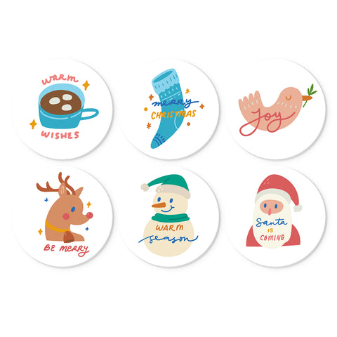 Portable Mini Paint by Numbers Set (6 in) For Kids featuring Christmas cocoa, stocking, bird, reindeer, snowman, Santa Claus and warm holiday messages