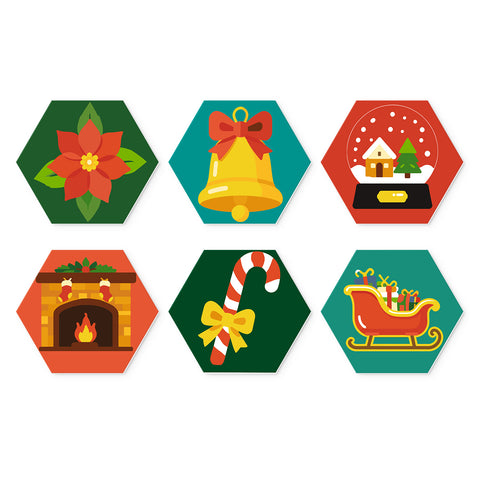 Portable Mini Paint by Numbers Set (6 in) For Kids with Christmas bell, fireplace, poinsettia, candy cane, winter snow scene and Santa sleigh designs