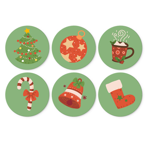 Portable Mini Paint by Numbers Set (6 in) For Kids featuring Christmas tree, ornament, cocoa mug, candy cane, winter bell and stocking designs