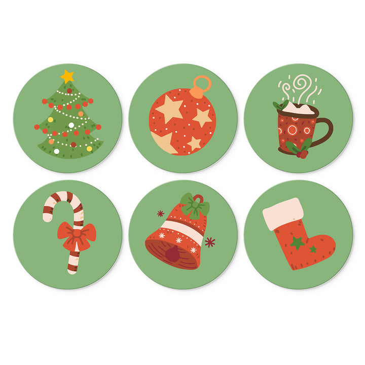 Portable Mini Paint by Numbers Set (6 in) For Kids featuring Christmas tree, ornament, cocoa mug, candy cane, winter bell and stocking designs