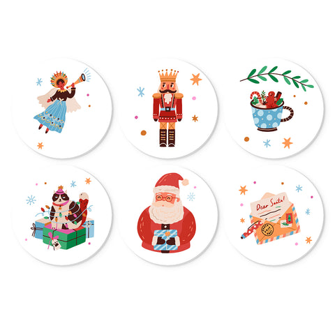 Portable Mini Paint by Numbers Set (6 in) For Kids featuring nutcracker soldier, Santa Claus, Dear Santa letter, Christmas gifts, festive mug and holiday characters