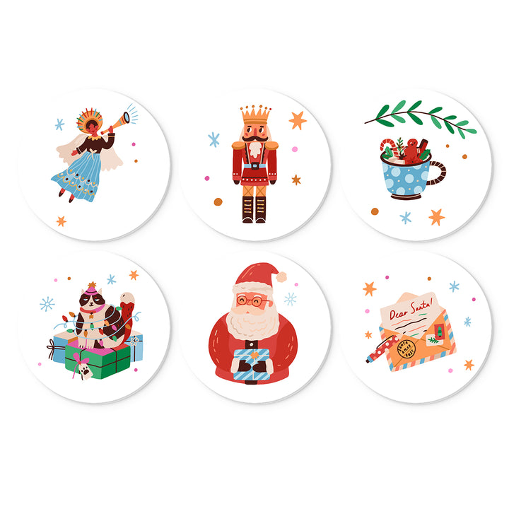 Portable Mini Paint by Numbers Set (6 in) For Kids featuring nutcracker soldier, Santa Claus, Dear Santa letter, Christmas gifts, festive mug and holiday characters
