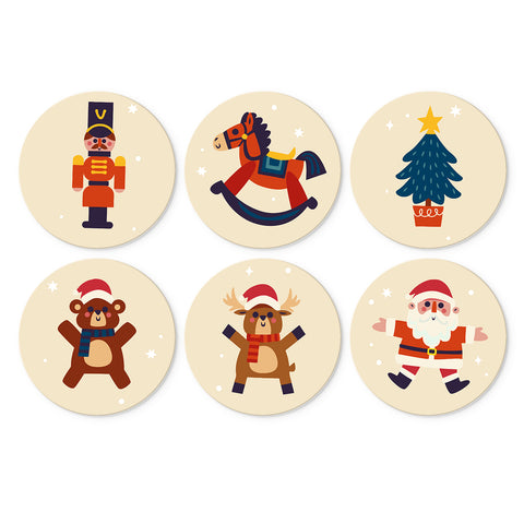 Portable Mini Paint by Numbers Set (6 in) For Kids featuring nutcracker soldier, rocking horse, Christmas tree, teddy bear, reindeer and Santa Claus