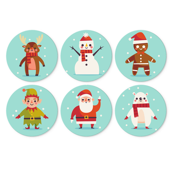 Portable Mini Paint by Numbers Set (6 in) For Kids featuring reindeer, snowman, gingerbread character, Christmas elf, Santa Claus and polar bear