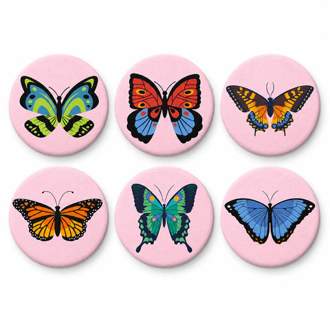 Portable Mini Paint by Numbers Set (6 in) For Kids featuring monarch, blue, green, orange and teal butterflies with decorative wing patterns