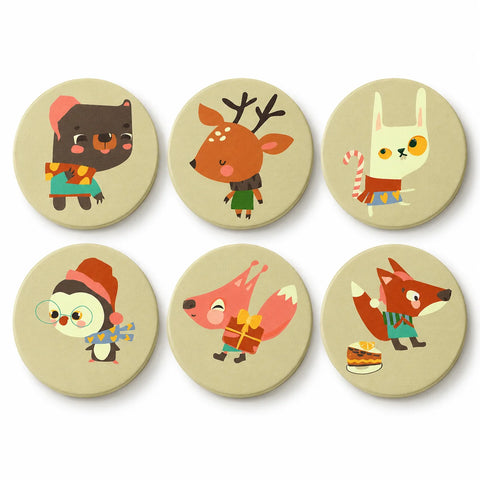 Christmas Woodland Animal Friends Portable Mini Paint by Numbers Set (6 in) For Kids with cat, reindeer, rabbit, owl and fox characters in festive winter accessories