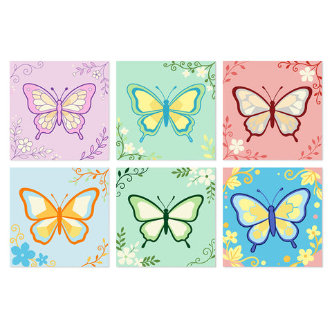 Portable Mini Paint by Numbers Set (6 in) For Kids with colorful butterflies, floral borders, leaf patterns and nature-inspired butterfly designs