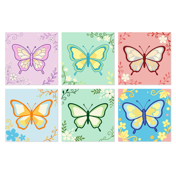 Portable Mini Paint by Numbers Set (6 in) For Kids with colorful butterflies, floral borders, leaf patterns and nature-inspired butterfly designs