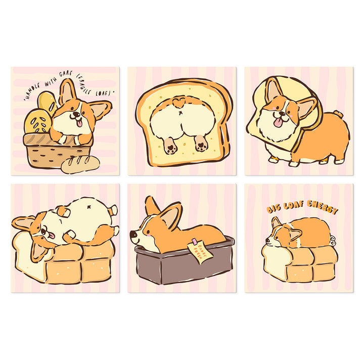 Portable Mini Paint by Numbers Set (6 in) For Kids with corgi dog, sleeping puppy, bread toast, pet bed and cute dog lifestyle designs