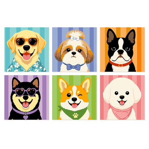 Portable Mini Paint by Numbers Set (6 in) For Kids with golden retriever, Shih Tzu, Boston terrier, corgi, fluffy puppy and cute dog portrait designs