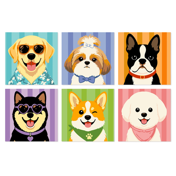 Portable Mini Paint by Numbers Set (6 in) For Kids with golden retriever, Shih Tzu, Boston terrier, corgi, fluffy puppy and cute dog portrait designs