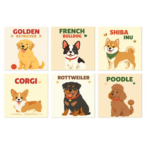 Portable Mini Paint by Numbers Set (6 in) For Kids with Golden Retriever, French Bulldog, Shiba Inu, Corgi, Rottweiler and Poodle dog breed designs