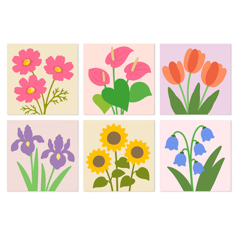 Portable Mini Paint by Numbers Set (6 in) For Kids with cosmos, anthurium, tulip, iris, sunflower and blue bell flower designs