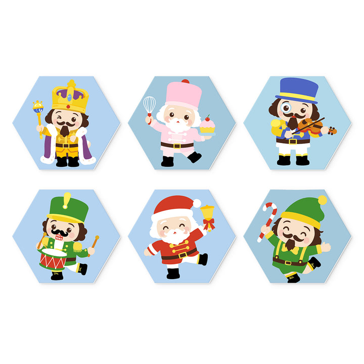 Portable Mini Paint by Numbers Set (6 in) For Kids with Christmas nutcracker soldier, Santa, elf, drummer, musician and holiday character designs