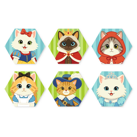 Portable Mini Paint by Numbers Set (6 in) For Kids with princess cat, royal cat, hooded cat, fantasy costume cats and cute character designs