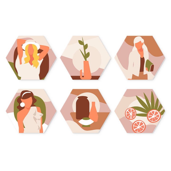 Portable Mini Paint by Numbers Set (6 in) For Beginners with minimalist woman portraits, botanical vase, abstract figures and modern lifestyle designs