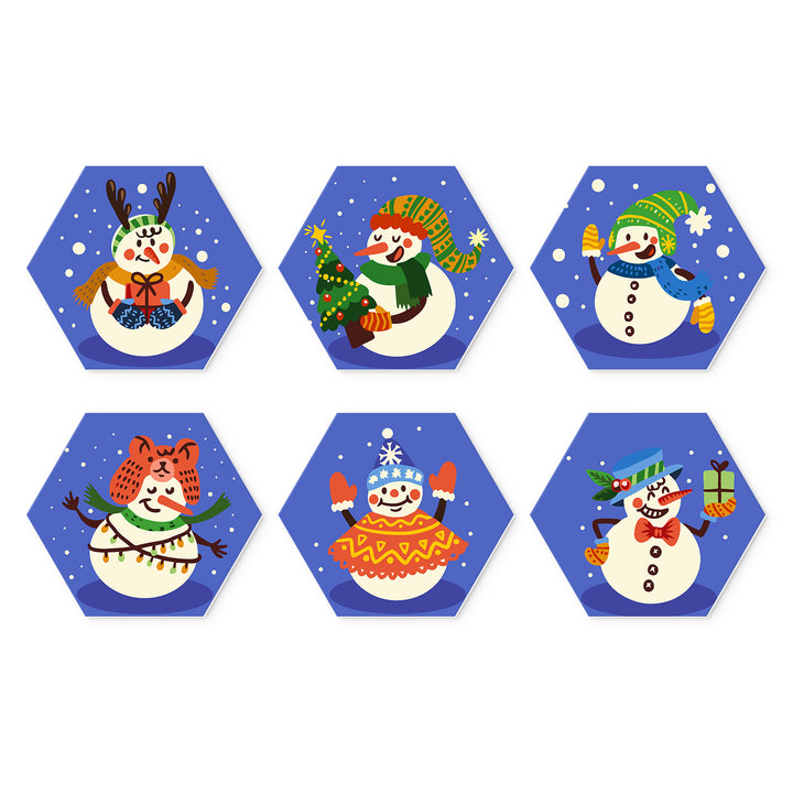 Portable Mini Paint by Numbers Set (6 in) For Kids with snowman, reindeer, Christmas tree, winter hat, gifts and holiday character designs