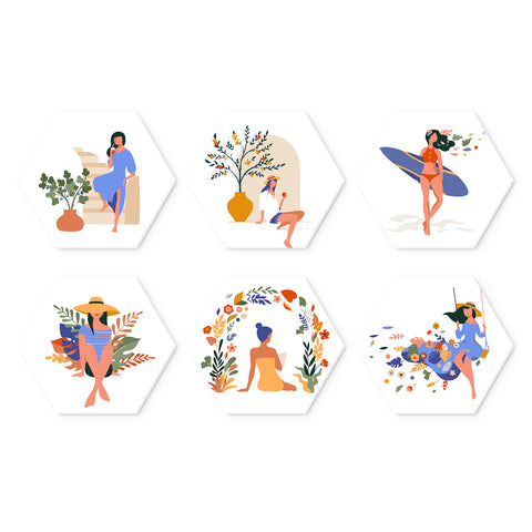 Portable Mini Paint by Numbers Set (6 in) For Beginners with minimalist woman portraits, floral scenes, beach lifestyle and modern figure designs