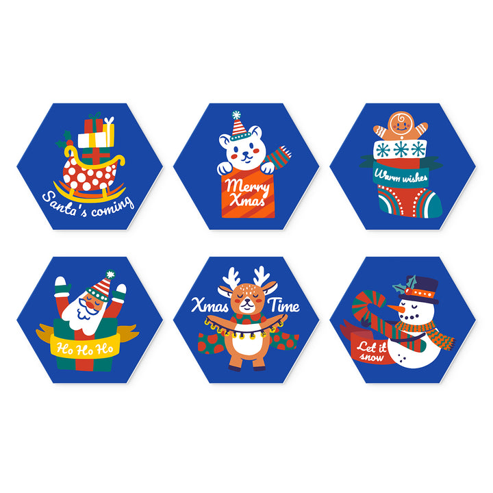 Portable Mini Paint by Numbers Set (6 in) For Kids with Santa Claus, snowman, reindeer, gingerbread character, Christmas gifts and holiday designs