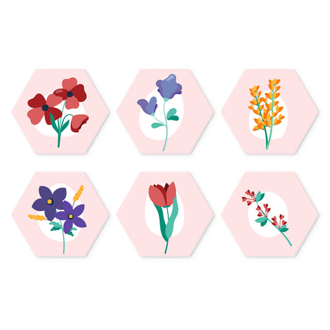 Portable Mini Paint by Numbers Set (6 in) For Kids with minimalist flowers, tulips, botanical branches, colorful blossoms and floral designs
