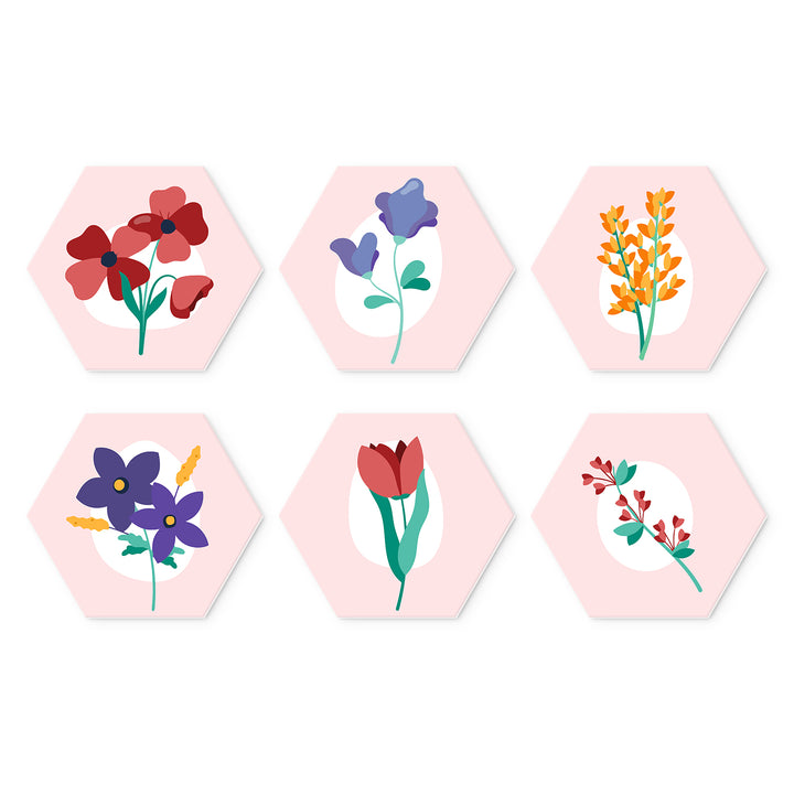 Portable Mini Paint by Numbers Set (6 in) For Kids with minimalist flowers, tulips, botanical branches, colorful blossoms and floral designs