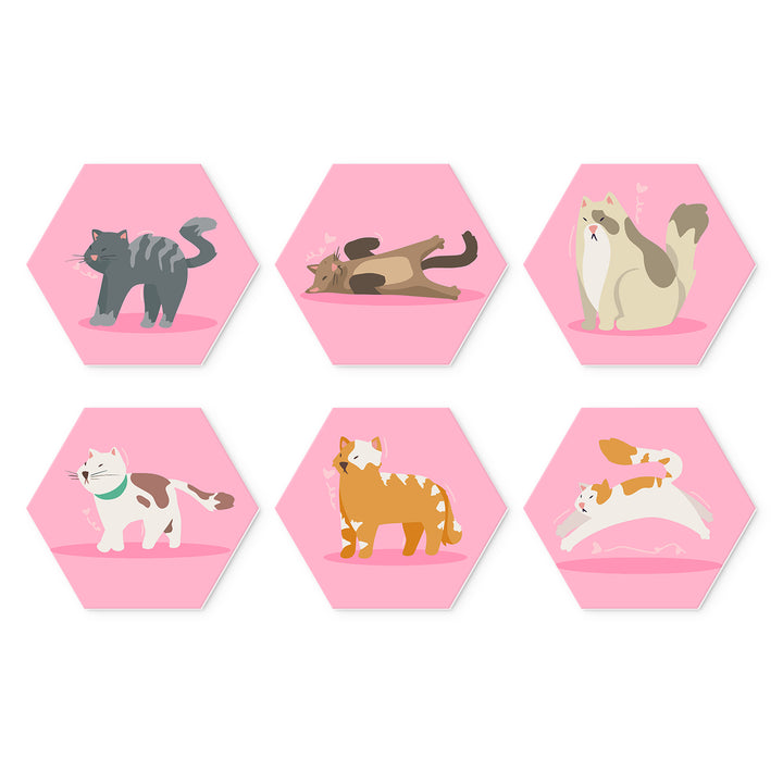 Portable Mini Paint by Numbers Set (6 in) For Kids with cute cats, sleeping kitten, stretching cat, sitting cat, walking cat and playful pet designs