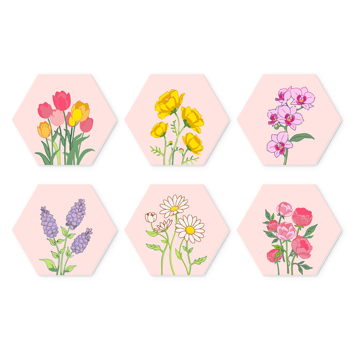 Portable Mini Paint by Numbers Set (6 in) For Kids with tulip, rose, daisy, orchid, lavender and minimalist flower designs