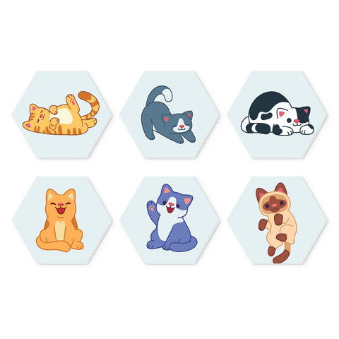Portable Mini Paint by Numbers Set (6 in) For Kids with cute cats, sleeping kitten, playful cat, tuxedo cat, waving kitten and Siamese cat designs