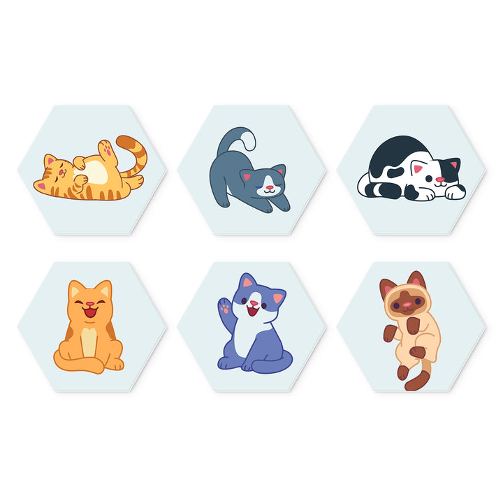 Portable Mini Paint by Numbers Set (6 in) For Kids with cute cats, sleeping kitten, playful cat, tuxedo cat, waving kitten and Siamese cat designs