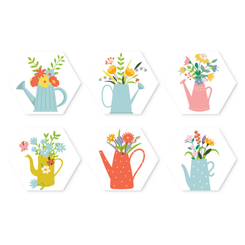 Portable Mini Paint by Numbers Set (6 in) For Kids with watering cans, colorful flowers, floral bouquets, leaves and garden designs